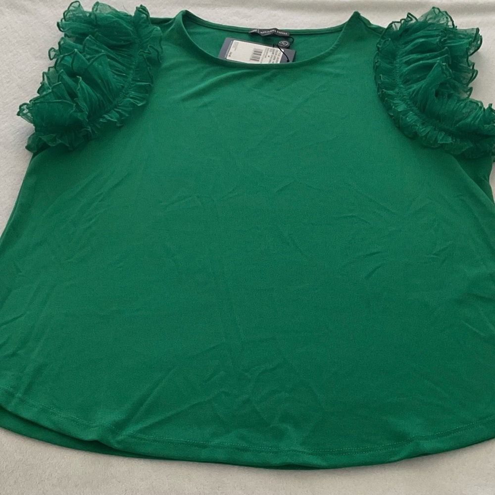 ADRIANNA PAPELL crew neck ruffle double mesh woman’s NWT